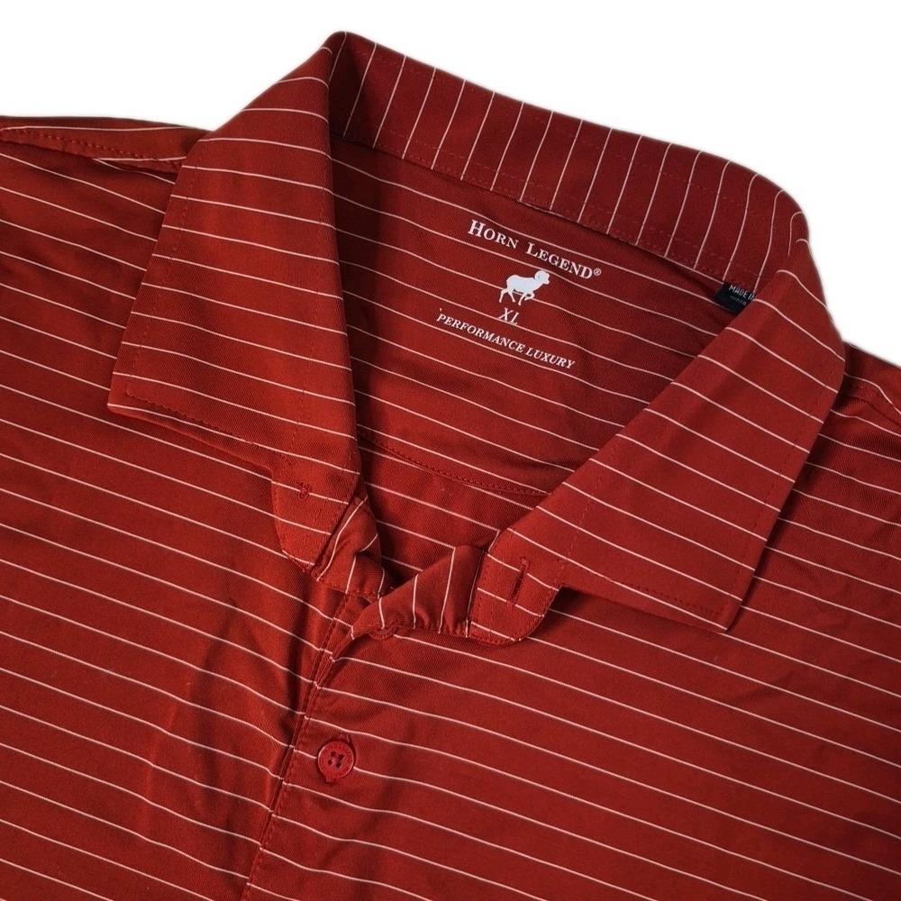 Horn Legend Polo Shirt Mens XL Red White Striped Performance Luxury Golf Stretch